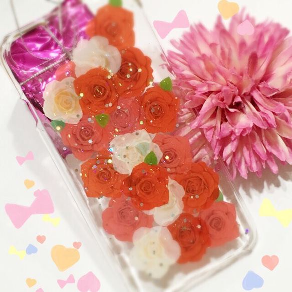 Android全機種対応まるでお姫様気分バラの花束のような押し花スマホケース 1枚目の画像