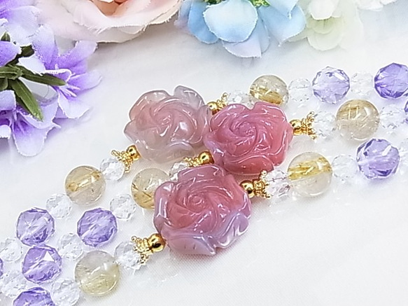 【お値下げ】一点もの 薔薇ブレスレット リースみたいな お洒落アクセ ルチル アメジスト 豪華 目を惹く大粒 E53 10枚目の画像