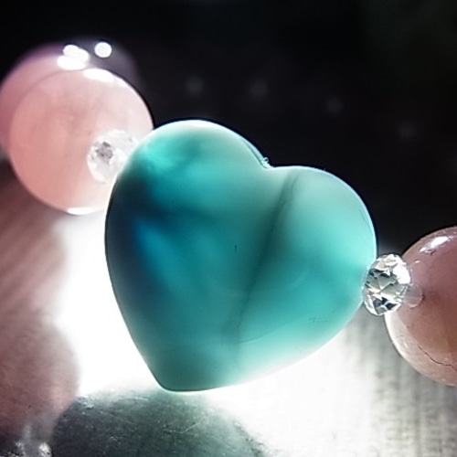 天然石ブレスレット☆ラリマーハート型＆丸珠・フェニックスアイリス