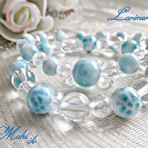 Aさまのお品】高品質・ラリマーと水晶のブレス☆ラリマーと水晶の  