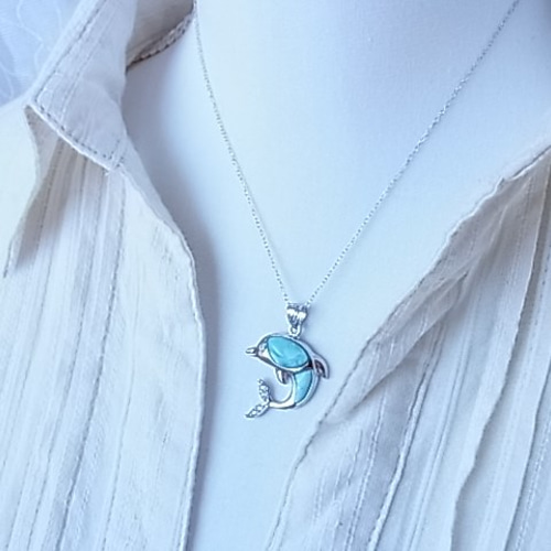 高品質　イルカ型ラリマー　ペンダント　ネックレス　silver925 3-18 la-t131_0.jpg