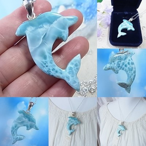 最高品質】ラリマーBIGイルカ ペンダントトップ