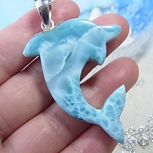 最高品質】ラリマーBIGイルカ ペンダントトップ