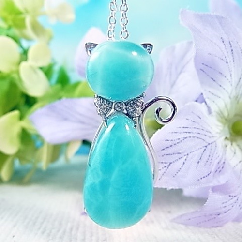 カリビアンブルー ラリマーの猿吉❣️15.5cm位 レア一点もの/高品質/SAラリマー】美しい猫のラリマー♡K14WG