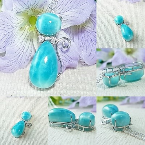 カリビアンブルー ラリマーの猿吉❣️15.5cm位 レア一点もの/高品質/SAラリマー】美しい猫のラリマー♡K14WG