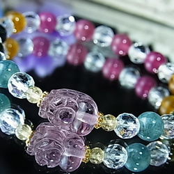 新作♡ピンクトルマリン貔貅の華奢ブレス 縞瑪瑙(ピンク)の約10mm玉天然石ブレスレット！ ブレスレット