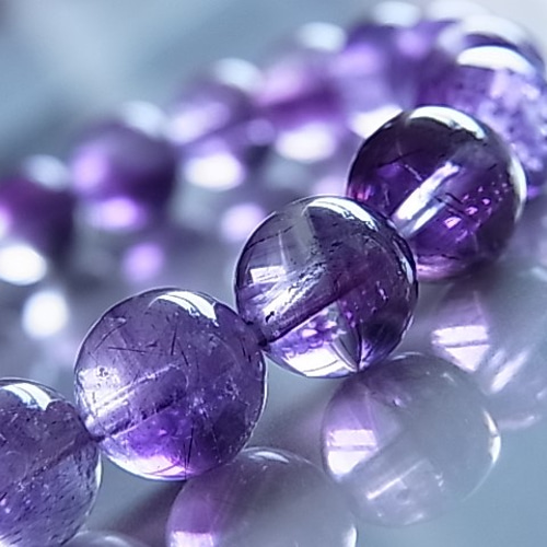 ◇希少石 宝石質 アメジストエレスチャル◇9㎜◇大人シックな美ブレス