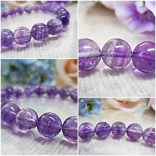 ◇希少石 宝石質 アメジストエレスチャル◇9㎜◇大人シックな美ブレス