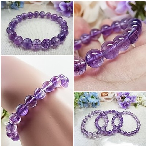 ◇希少石 宝石質 アメジストエレスチャル◇9㎜◇大人シックな美ブレス