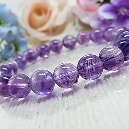 ◇希少石 宝石質 アメジストエレスチャル◇9㎜◇大人シックな美ブレス