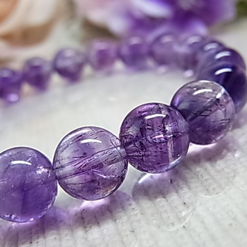 ◇希少石 宝石質 アメジストエレスチャル◇9㎜◇大人シックな美ブレス