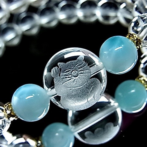 招き猫 ラリマー 天然水晶 縁起物 幸せ 福を呼ぶ パワー 天然石