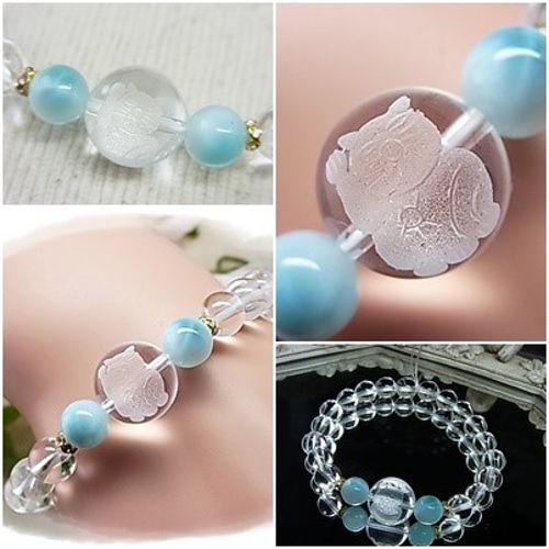 招き猫 ラリマー 天然水晶 縁起物 幸せ 福を呼ぶ パワー 天然石