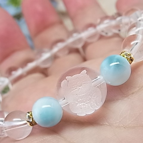 招き猫 ラリマー 天然水晶 縁起物 幸せ 福を呼ぶ パワー 天然石