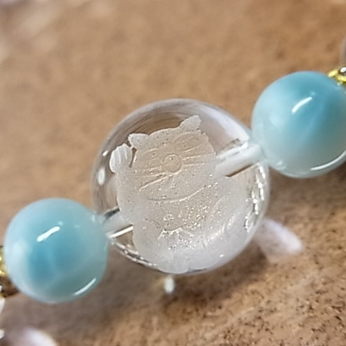 招き猫 ラリマー 天然水晶 縁起物 幸せ 福を呼ぶ パワー 天然石