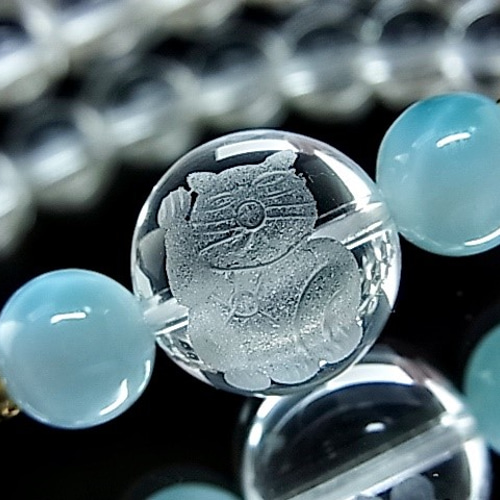 招き猫 ラリマー 天然水晶 縁起物 幸せ 福を呼ぶ パワー 天然石