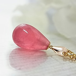 宝石質 インカローズ ひと雫の花石  美しい薔薇色 ロードクロサイト ペンダント アルゼンチン産 K18 C73 2枚目の画像