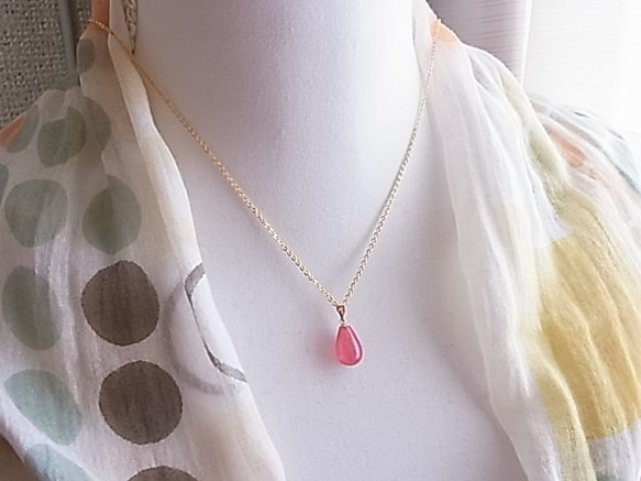 宝石質 インカローズ ひと雫の花石  美しい薔薇色 ロードクロサイト ペンダント アルゼンチン産 K18 C73 9枚目の画像