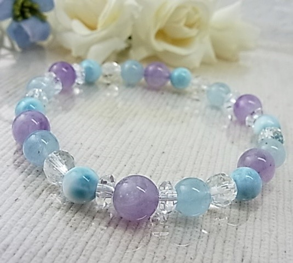 癒し色 ラリマー アクアマリン ラベンダーアメジスト 天然水晶 六芒星