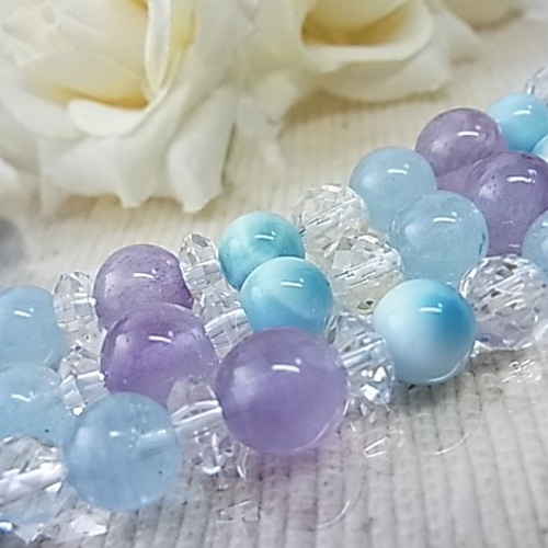 癒し色 ラリマー アクアマリン ラベンダーアメジスト 天然水晶 六芒星