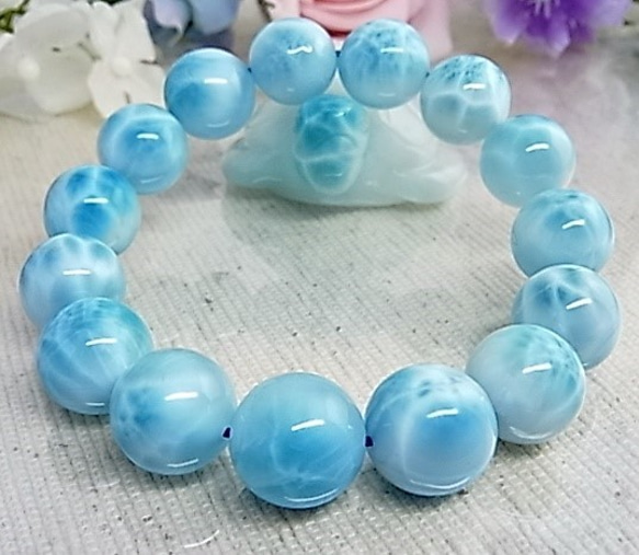 premium ラリマー ブレスレット 大粒13.5㎜ ドミニカ産神秘的石の層