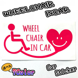 20cm WHEEL CHAIR IN CAR タイプ 車椅子用ステッカー 福祉車両用ステッカー ①ハートニコちゃん 1枚目の画像