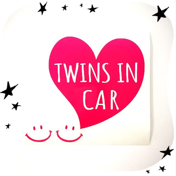 双子ちゃん用車用ステッカー TWINSINCAR ニコちゃん2つタイプ kidsincar ベイビーインカー マタニティ 1枚目の画像