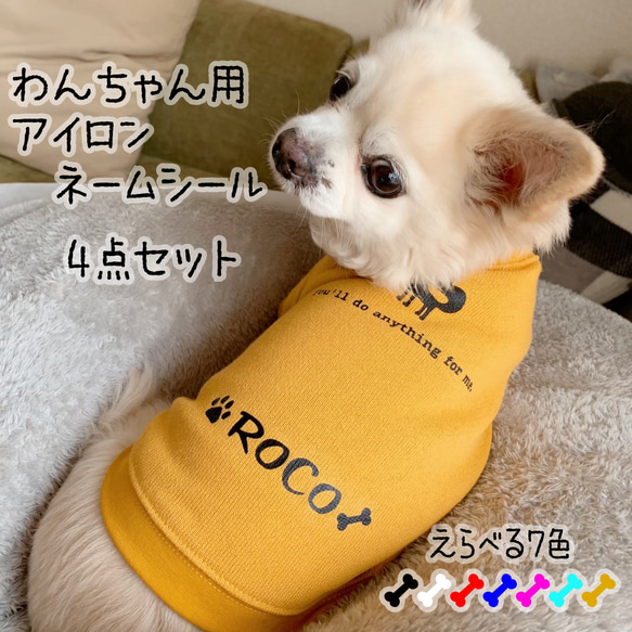 わんちゃん　ペット用お名前アイロンシール　ペットネーム　犬服　ドッグウェア　ネームタグ  ペットネーム　ペット服 1枚目の画像