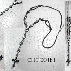 スワロフスキー・ブラック・クロスのロザリオネックレス・両面黒十字 3枚目の画像