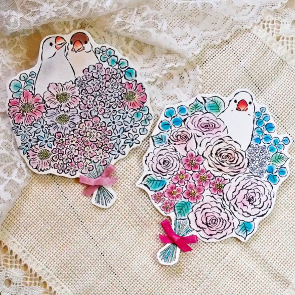 GREETING CARD コトリブーケ - シルバー＆シナモン文鳥 2PC SET 5枚目の画像