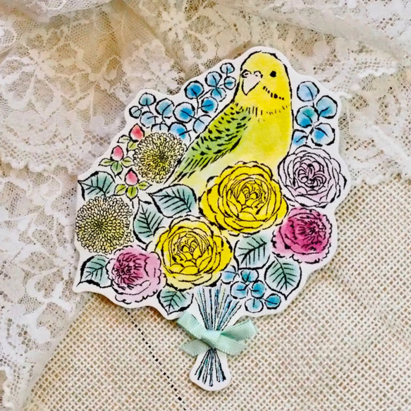 GREETING CARD コトリブーケ - セキセイインコライトグリーン 2PC SET 2枚目の画像