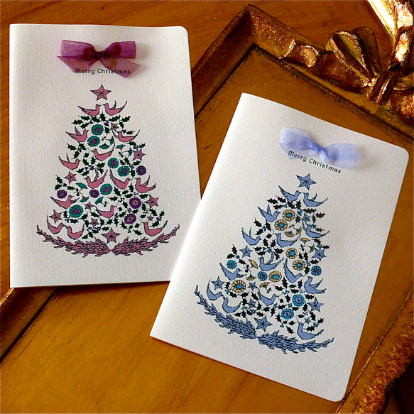 CHRISTMAS CARD -  BIRD TREE 2PC SET 1枚目の画像