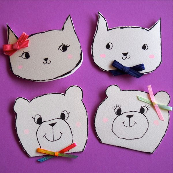 ANIMAL MINI CARD -CAT & BEAR 4PC SET- 1枚目の画像