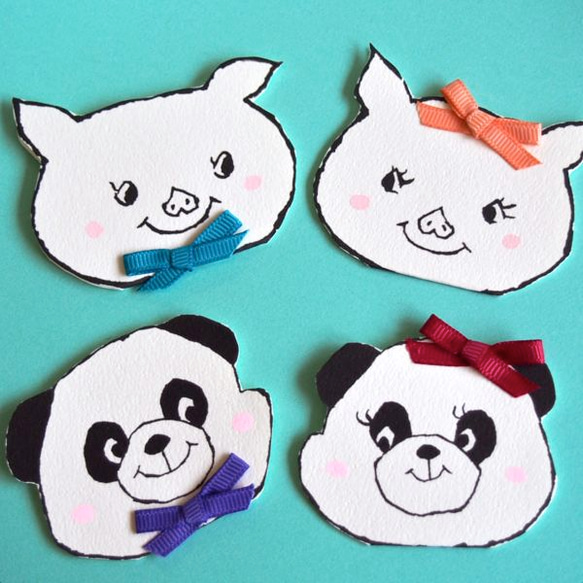 ANIMAL MINI CARD -PIG & PANDA 4PC SET- 1枚目の画像