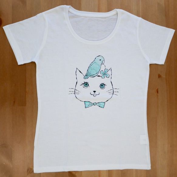 T-shirts - cat & pacific parrotlet 3枚目の画像