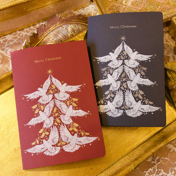 SILKSCREEN PRINT CARD - X'MAS DOVE TREE 1枚目の画像