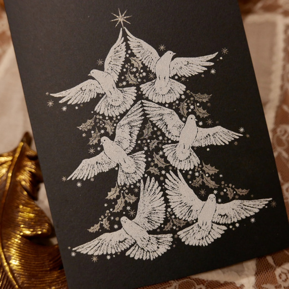 SILKSCREEN PRINT CARD - X'MAS DOVE TREE 5枚目の画像