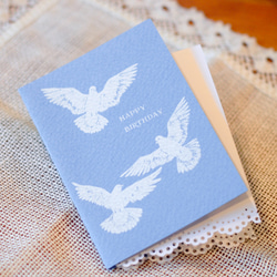 SILKSCREEN PRINT CARD -HAPPY BIRTHDAY WHITE DOVES 2枚セット 1枚目の画像