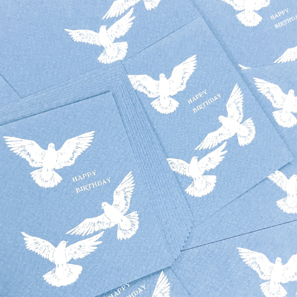 SILKSCREEN PRINT CARD -HAPPY BIRTHDAY WHITE DOVES 2枚セット 3枚目の画像