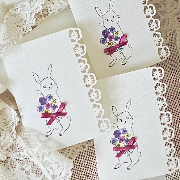 GREETING CARD - RABBIT PANSY  BOUQUET 2PC SET 1枚目の画像