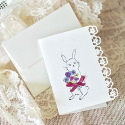 GREETING CARD - RABBIT PANSY  BOUQUET 2PC SET 2枚目の画像