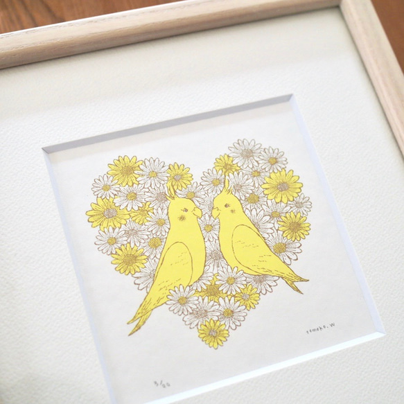 印刷玄鳳鸚鵡和瑪格麗特（絲網印刷） 第1張的照片