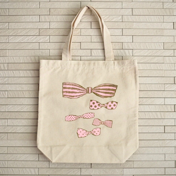 SALE!両面プリント tote bag -sweet ribbons- 1枚目の画像