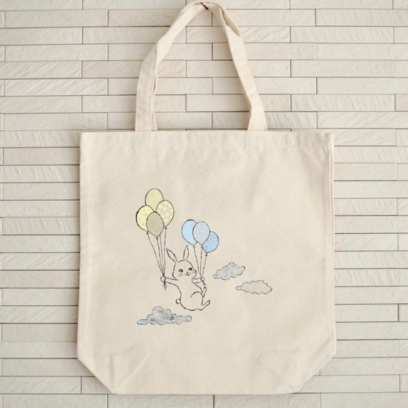 SALE! tote bag -balloon rabbit-lt.blue 1枚目の画像
