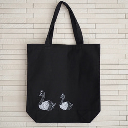 SALE!両面プリント tote bag swan- Black 2枚目の画像