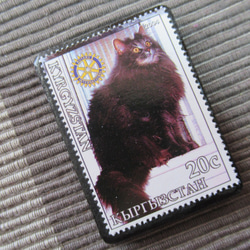 キリギスタン　猫切手ブローチ 7193 2枚目の画像