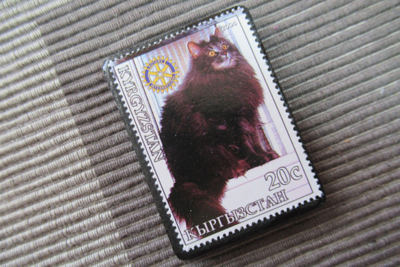キリギスタン　猫切手ブローチ 7193 2枚目の画像