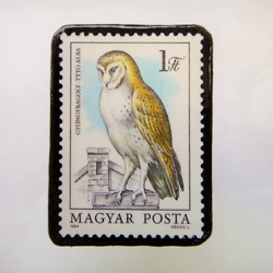 ハンガリー　ふくろう切手ブローチ620 1枚目の画像