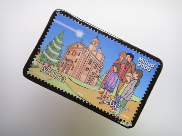 マルタ　クリスマス切手ブローチ1593 2枚目の画像