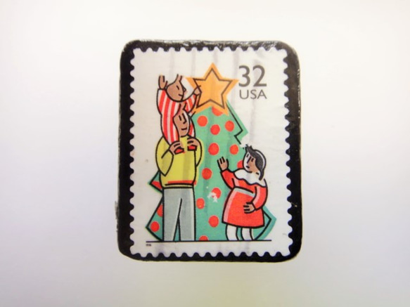 アップサイクル　クリスマス切手ブローチ1782 1枚目の画像